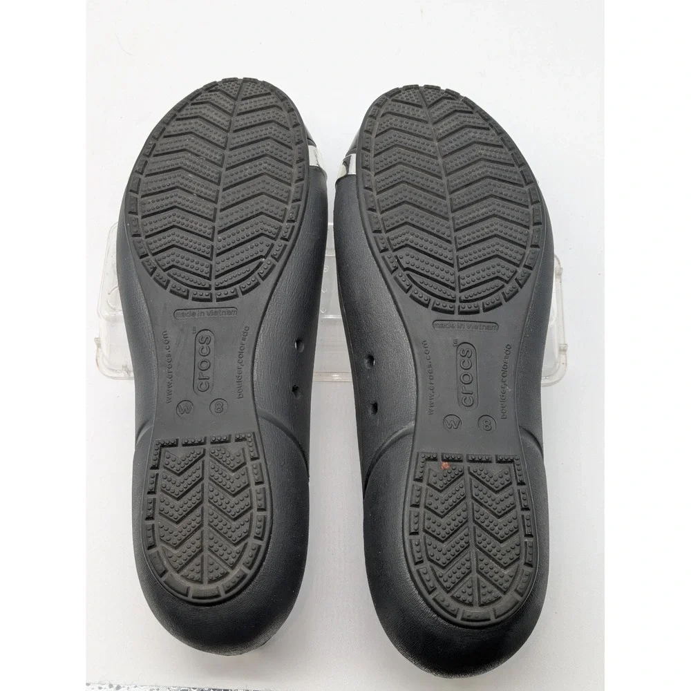 Crocs Women's Flats Black Silver Cap Toe Comfort Slip On Shoes Size 8 W
